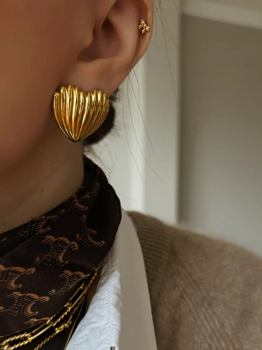 Ribbed Heart Studs